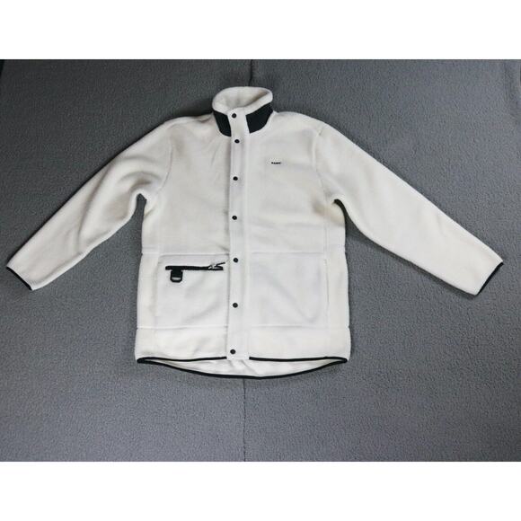 New Rains Coats Mens XL White Heavy Long Fleece Jacket Fossil Button Pockets - Picture 2 of 14